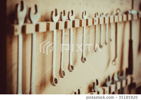 on wall in carpentry workshop victpria wrenches on wall in carpentry workshop victpria wrenches 35185920