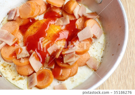 pan fried egg with toppings pan fried egg with toppings 35186276