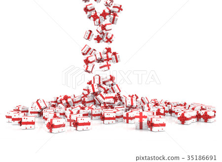 Falling Christmas gift boxes on white background Falling Christmas gift boxes on white background 35186691