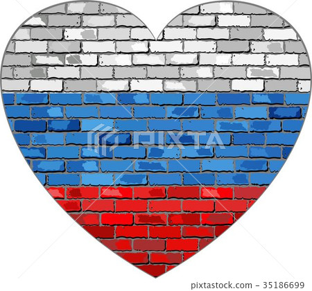 Flag of Russia on a brick wall in heart shape 35186699