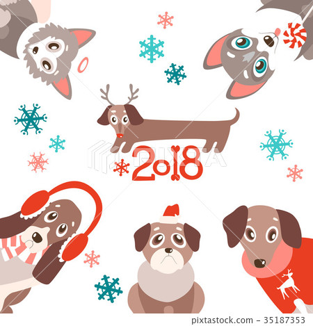 vector background with cute cartoon puppies in 35187353