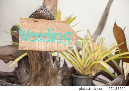 Wooden signboard with in paint wedding Wooden signboard with in paint wedding 35188531