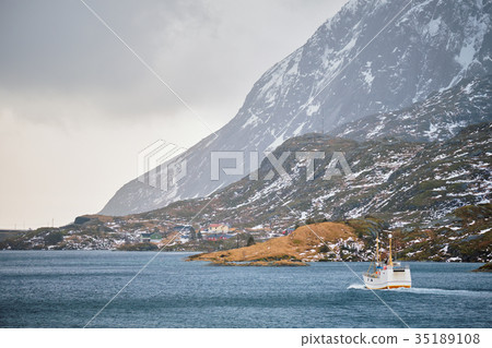 Fishing ship in fjord in Norway Fishing ship in fjord in Norway 35189108