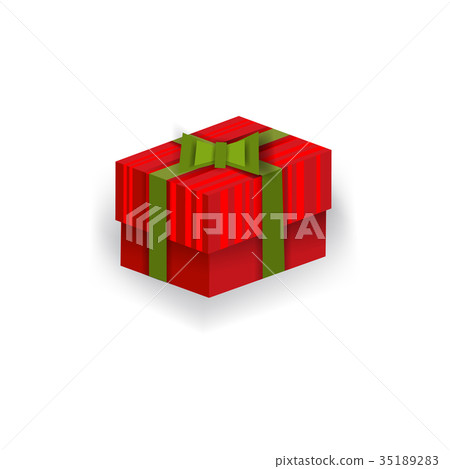 vector flat present gift box with white ribbon bow vector flat present gift box with white ribbon bow 35189283