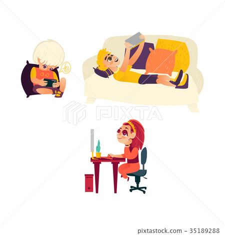 vector flat kids and digital devices set 35189288
