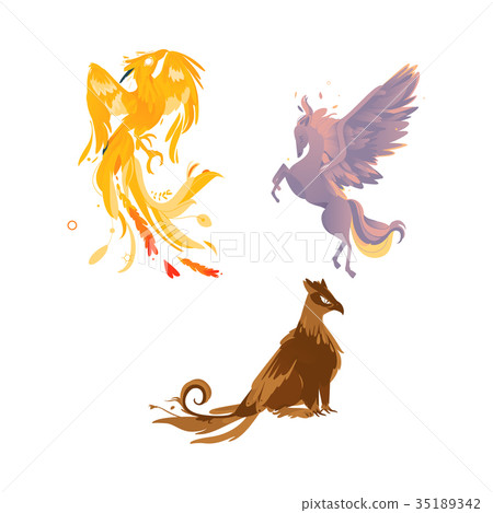 vector flat cartoom myhical animals set vector flat cartoom myhical animals set 35189342