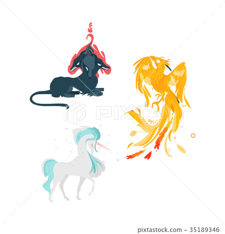 vector flat cartoom myhical animals set 35189346