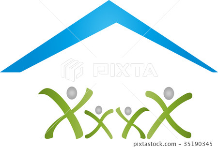 Four people and house, roof, real estate, logo Four people and house, roof, real estate, logo 35190345