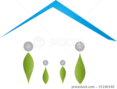 Four people and house, roof, real estate, logo Four people and house, roof, real estate, logo 35190346