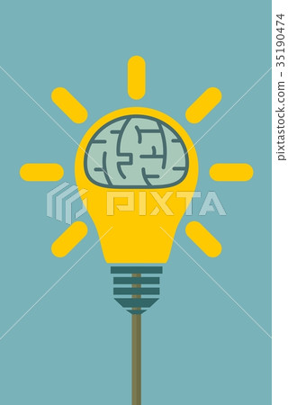 Big human brain inside shining lightbulb 35190474