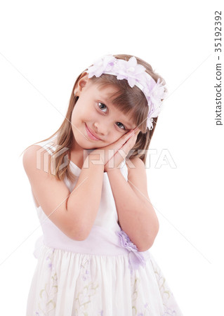 happy smiling little girl on white background 35192392