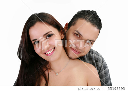 Happy smiling young latin couple isolated on white 35192393
