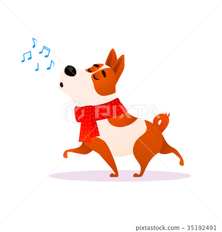 Funny cartoon singing dog. Xmas flat character - Stock Illustration  [35192491] - PIXTA