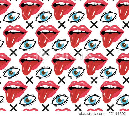 Modern fashionable Lips with tongue and eye 35193802