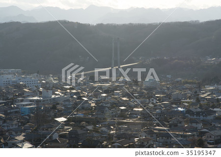 Evening view of Chichibu Park Bridge and Chichibu city Evening view of Chichibu Park Bridge and Chichibu city 35195347