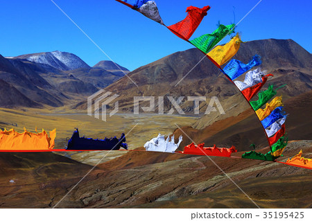 mountains. snow peaks near the lake landscape 35195425