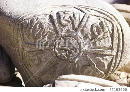 Buddhist religious symbols inscriptions in Tibet old runes 35195666
