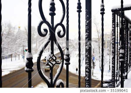 late autumn with snow on the city street late autumn with snow on the city street 35199041