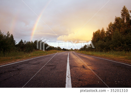 road rainbow trees sky summer road rainbow trees sky summer 35201310