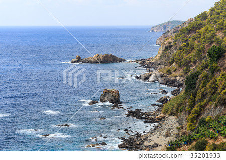 Seascape with mountains descending to the sea and Seascape with mountains descending to the sea and 35201933