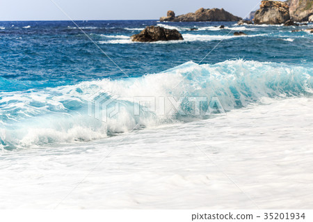 Sea storm with wave crushing at the shore Sea storm with wave crushing at the shore 35201934