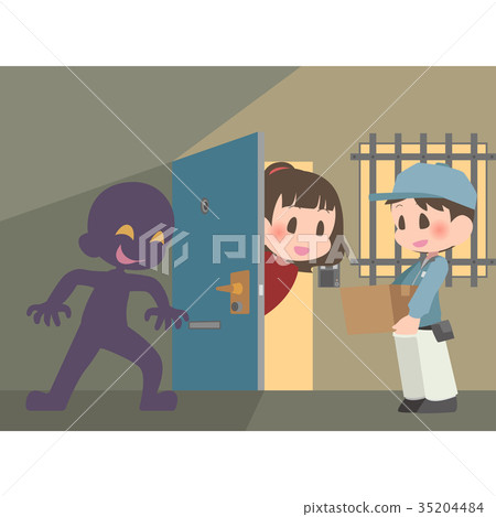 Suspicious person hiding in the blind spot of the door Suspicious person hiding in the blind spot of the door 35204484