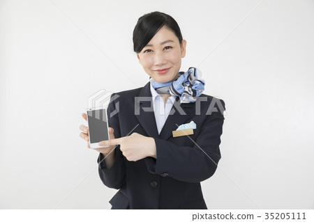 CA cabin attendant pointing at a smartphone 35205111