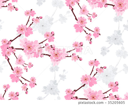 Sakura. Branch with gentle lush flowers and cherry 35205605