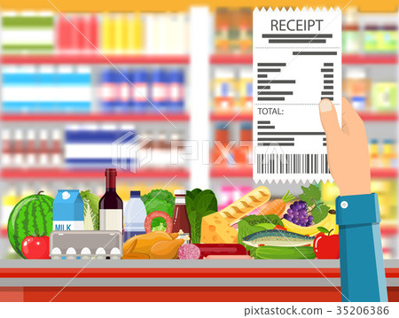 Supermarket store interior with goods. Supermarket store interior with goods. 35206386