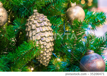 Christmas decorations on the branches of fir tree 35206471