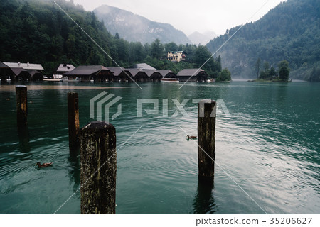 Pier in Konigssee lake a summer day Pier in Konigssee lake a summer day 35206627