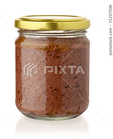 Glass jar of black olive paste 35207096