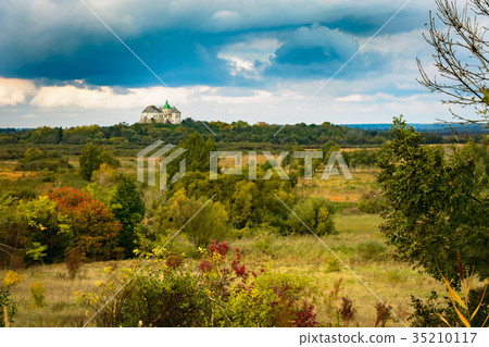 Castle on the sky with clouds and fields with 35210117