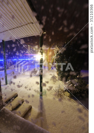 Snow covered garden in the backyard, winter night Snow covered garden in the backyard, winter night 35210366