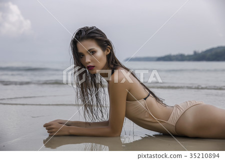 Beautiful sexy Asian model wearing bikini 35210894