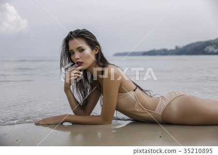 Beautiful sexy Asian model wearing bikini 35210895