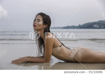 Beautiful sexy Asian model wearing bikini 35210896