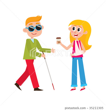 vector flat girl with broken arm and blind man vector flat girl with broken arm and blind man 35211305