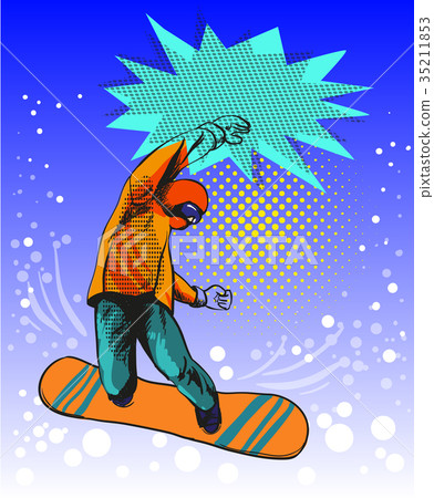 Snowboard jumping guy pop art comic style Snowboard jumping guy pop art comic style 35211853