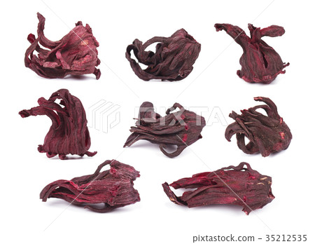 Hibiscus red dry tea close-up, isolated on white 35212535