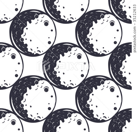 Moon seamless pattern. Monochrome. Vintage hand 35212633