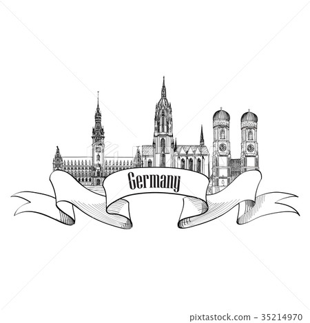 German city landmarks view Travel Germany sign German city landmarks view Travel Germany sign 35214970
