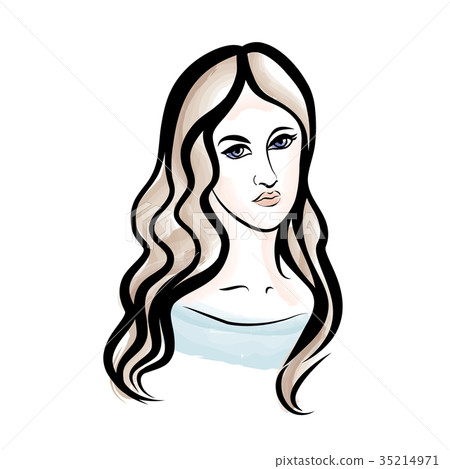 Young woman portrait sketch. Girl hairstyle view 35214971