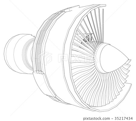 Turbo jet engine aircraft. Vector line 35217434
