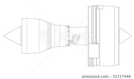 Turbo jet engine aircraft. Vector line 35217446