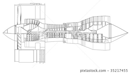 Turbo jet engine aircraft. Vector line 35217455