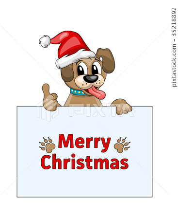 Merry Christmas Card with Cool Dog in Santa Hat Merry Christmas Card with Cool Dog in Santa Hat 35218892