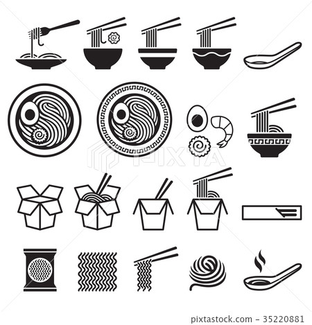 Noodle icons set. Vector illustrations. Noodle icons set. Vector illustrations. 35220881