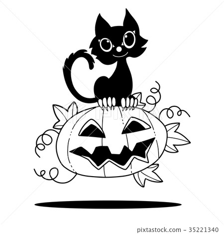 Illustration of Halloween kitten and pumpkin 35221340