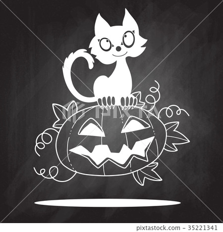 Illustration of Halloween kitten and pumpkin 35221341